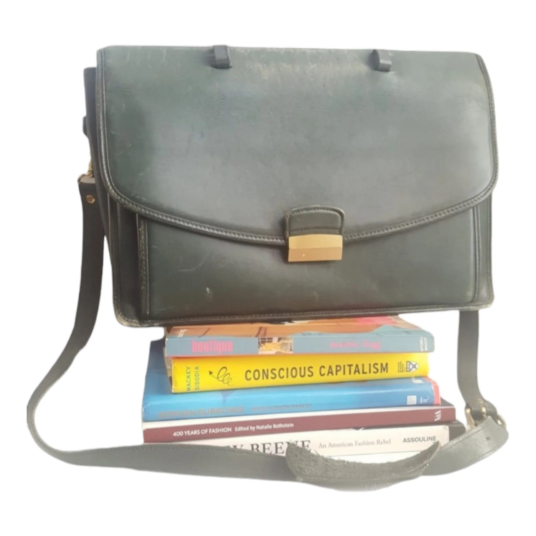 1970s Coach Combination Lock Leather Briefcase Green Messenger Bag