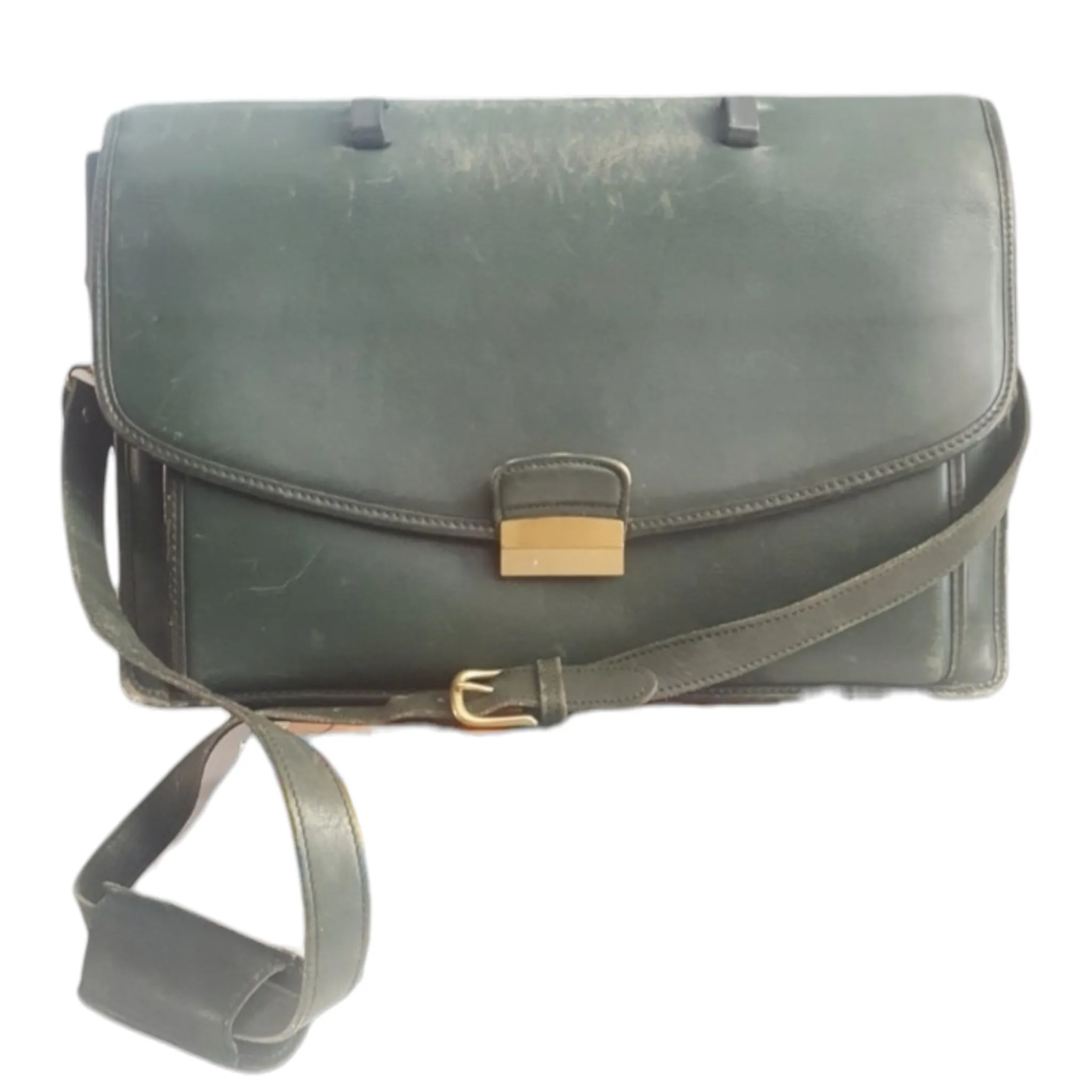 1970s Coach Combination Lock Leather Briefcase Green Messenger Bag