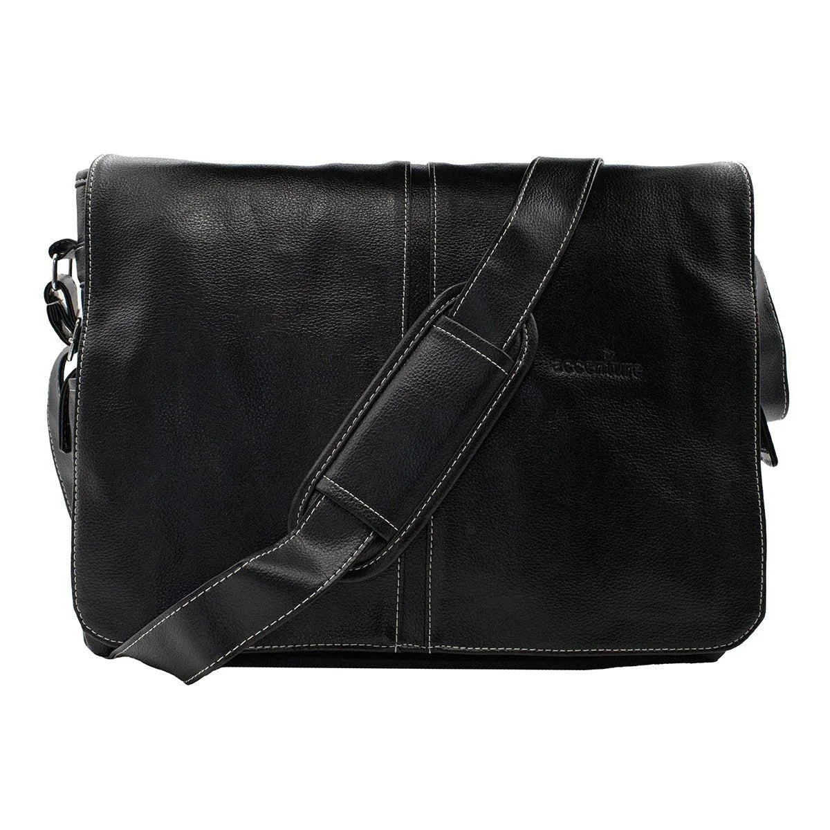 Accenture Flap Messenger Bags Leather Black Colour For Men