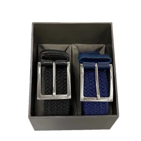 ALEC - Mens Navy and Black Woven Elastic Stretch Belt Gift Pack