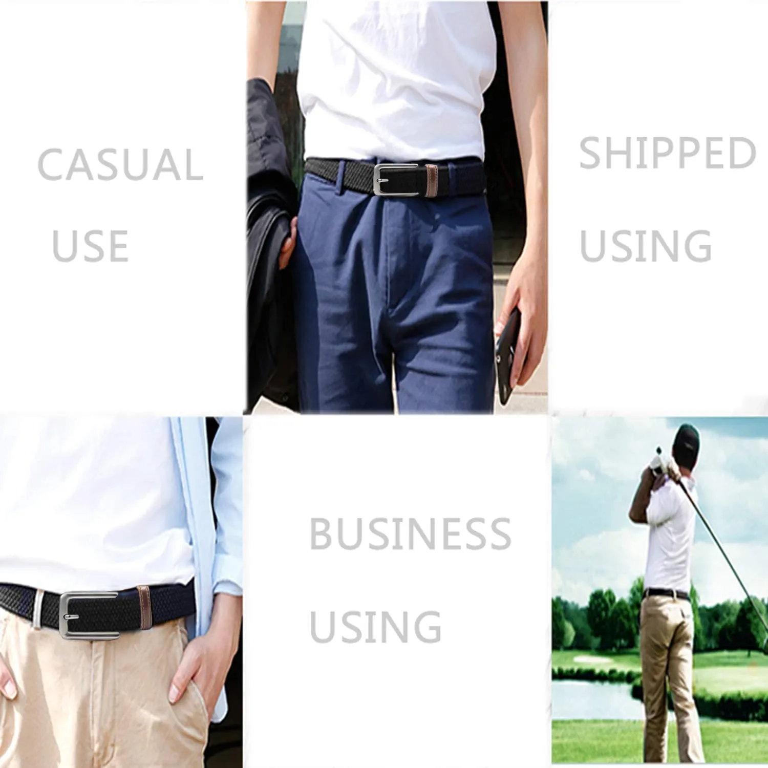 Belt for Men,Woven Stretch Braided Belt -Golf Casual Belts,Width 1 3/8"