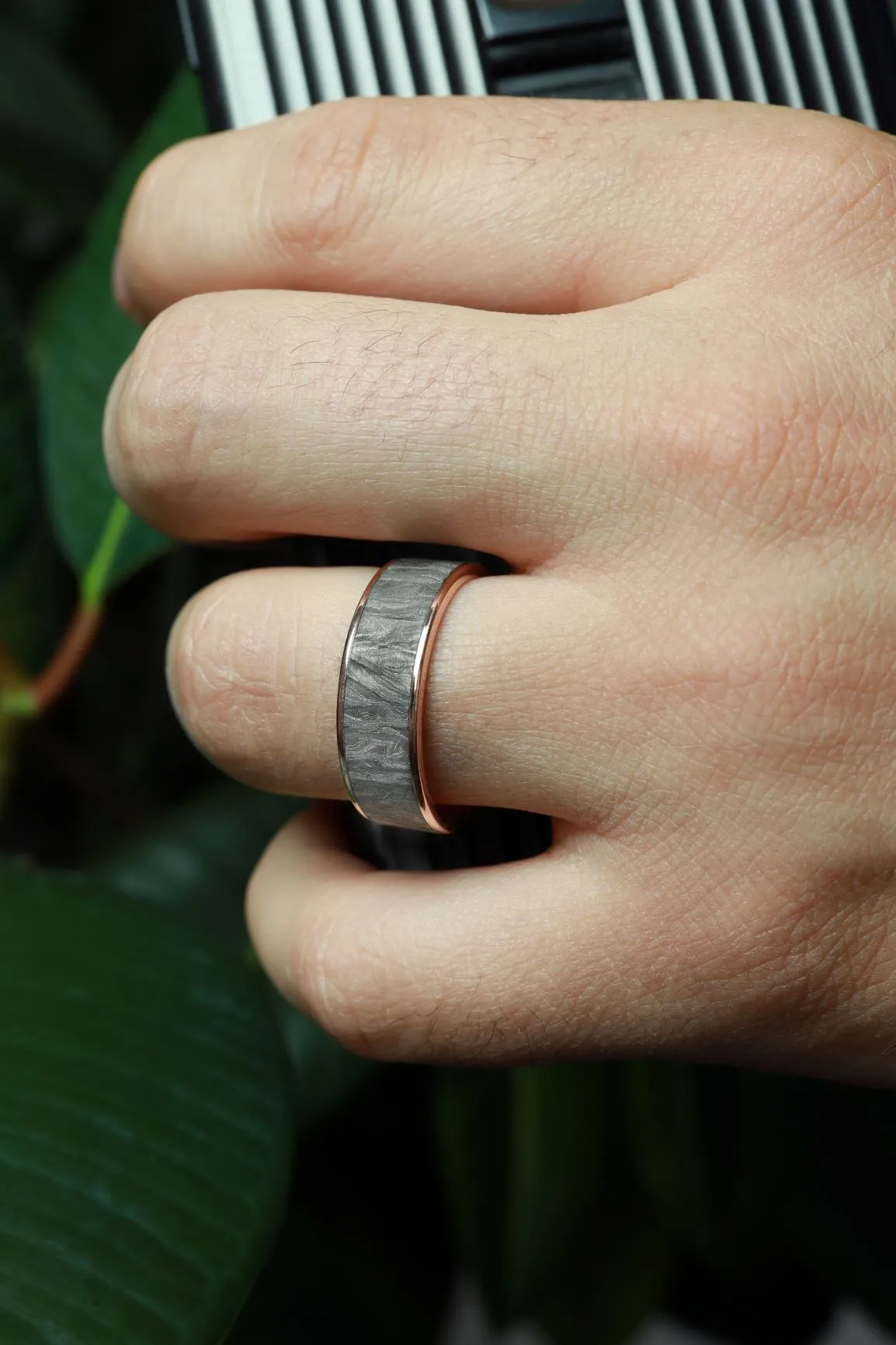 Benchmark Men's Wedding Band Rose Gold & Tantalum Fabric Flow