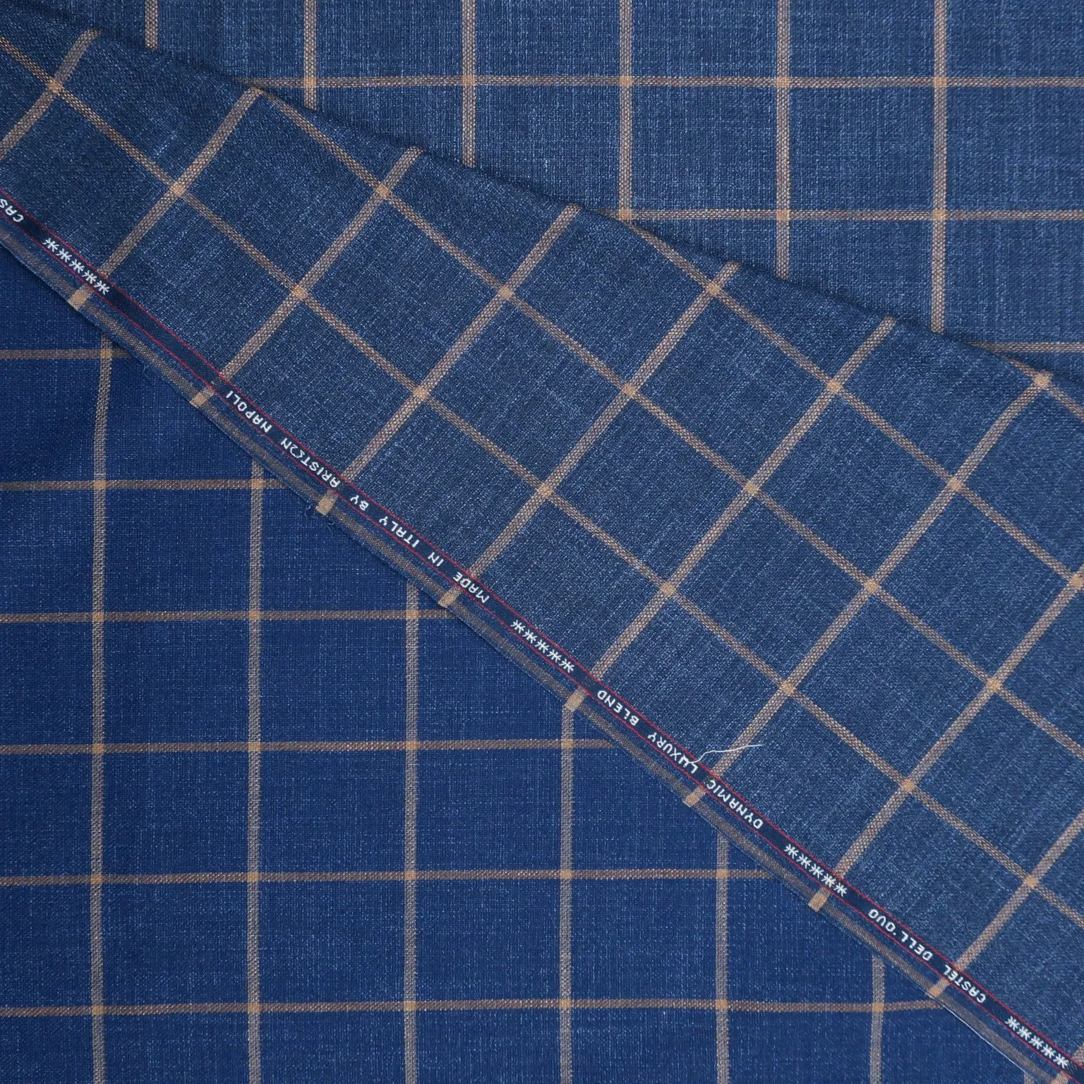 Blue and Ivory Windowpane Dynamic Luxury Blend Ariston Fabric