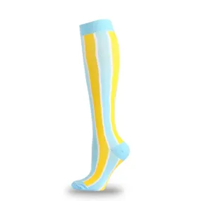 Blue and Yellow Vertical Striped Knee High (Compression Socks)