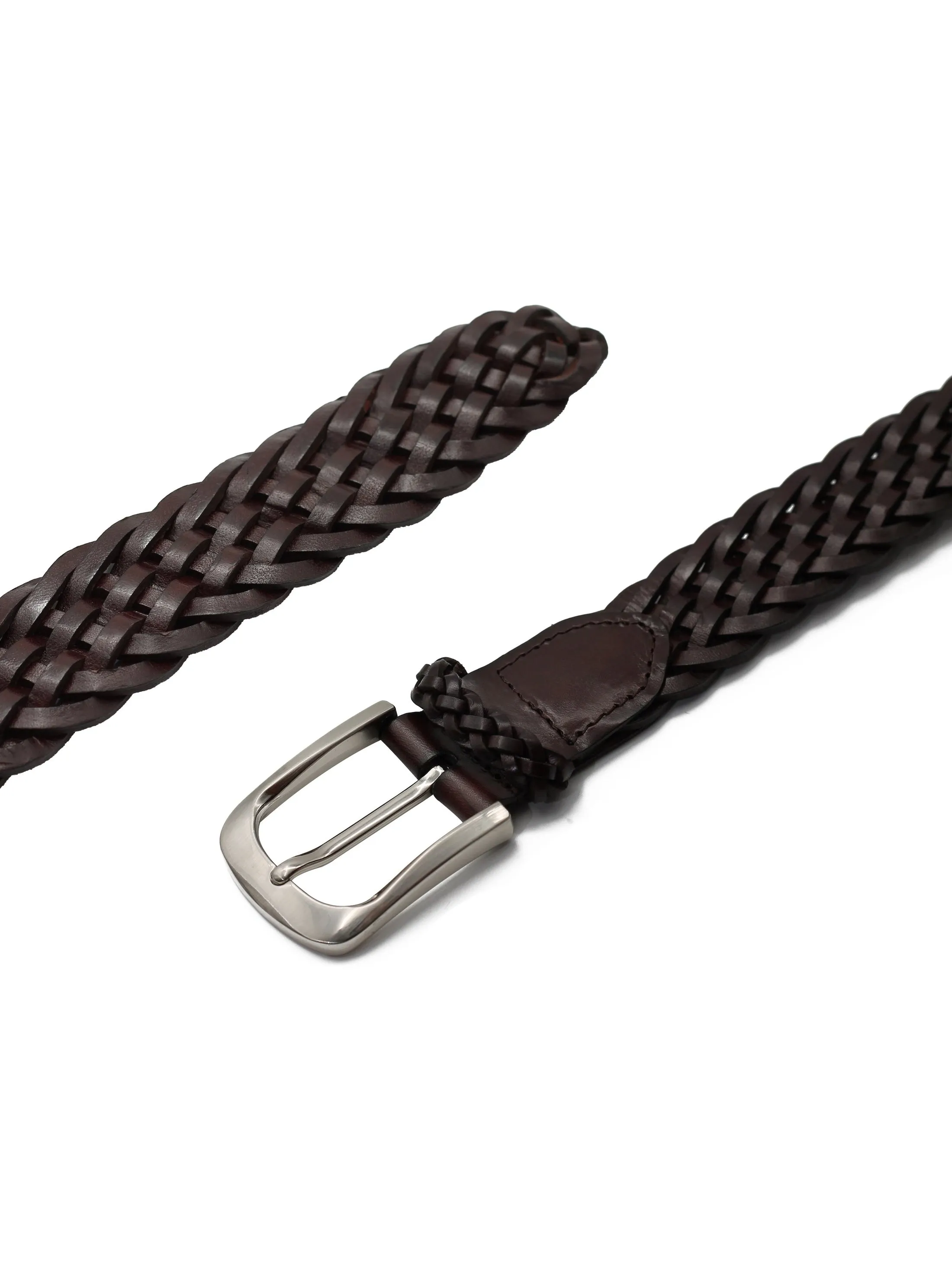 BROWN WOVEN LEATHER BELT