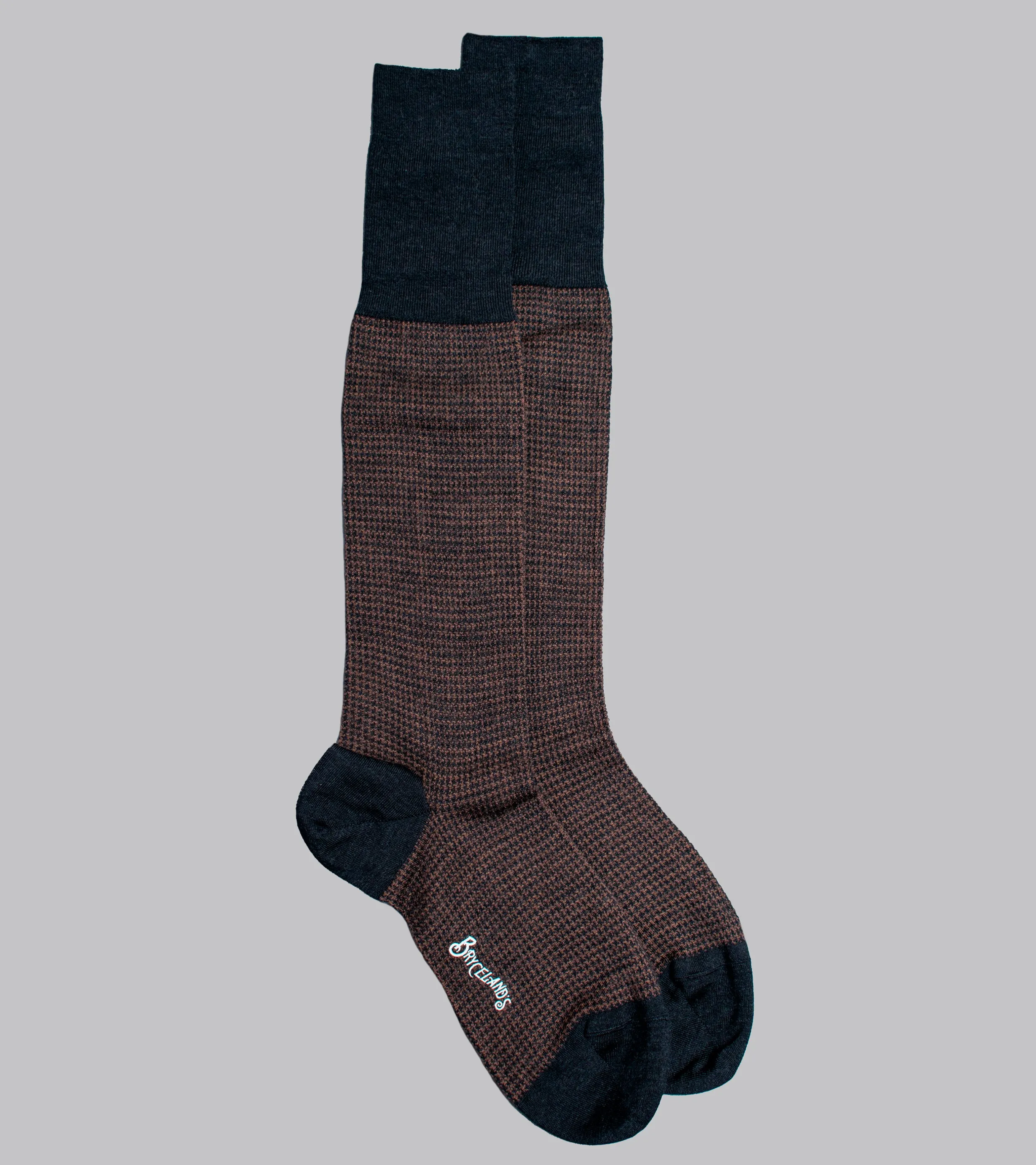 Bryceland's Houndstooth Wool Socks Brown