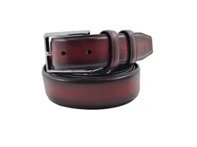 Carrucci Burgundy men's dress belt genuine leather silver buckle