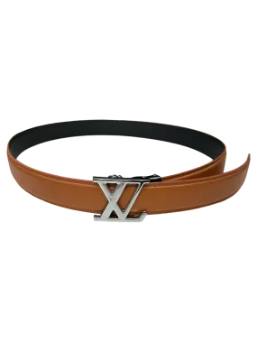 Cognac Men's Belt Leathers Fashion Design Genuine Leather Silver Buckle