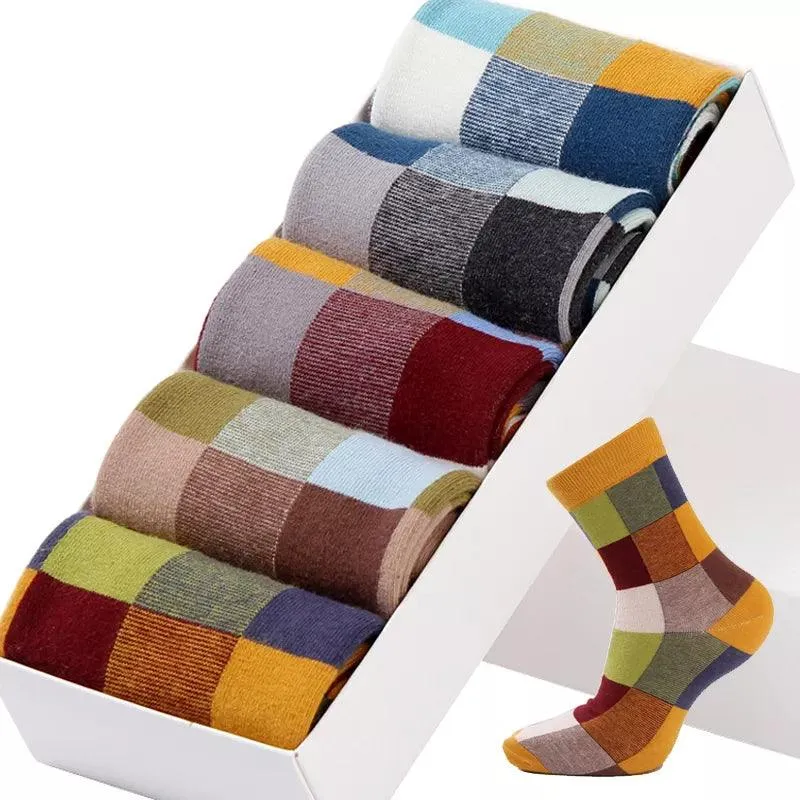 Colorful Square Compression Socks for Men: Fashionable Cotton Blend