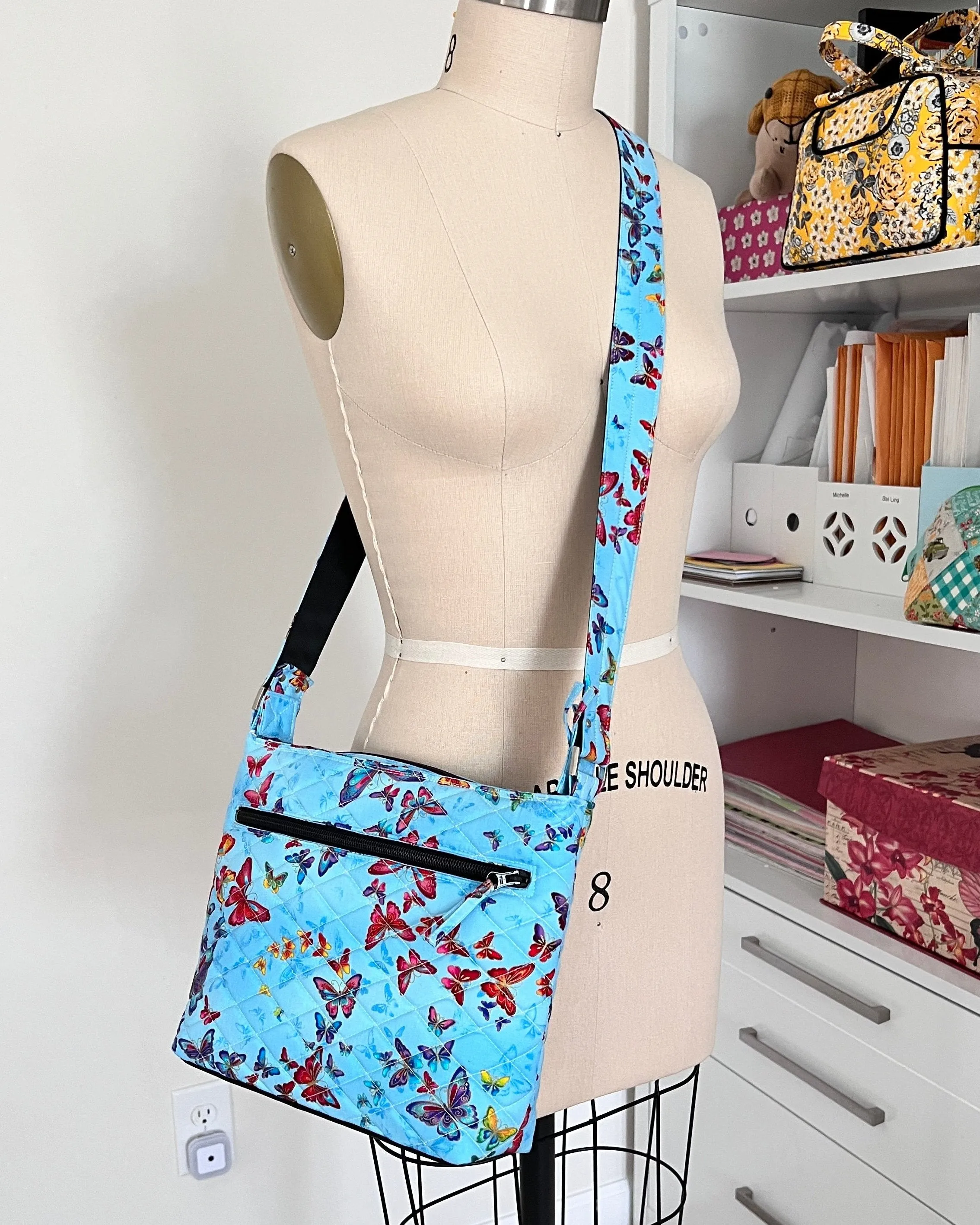 Crossbody messenger shoulder bag - Butterflies