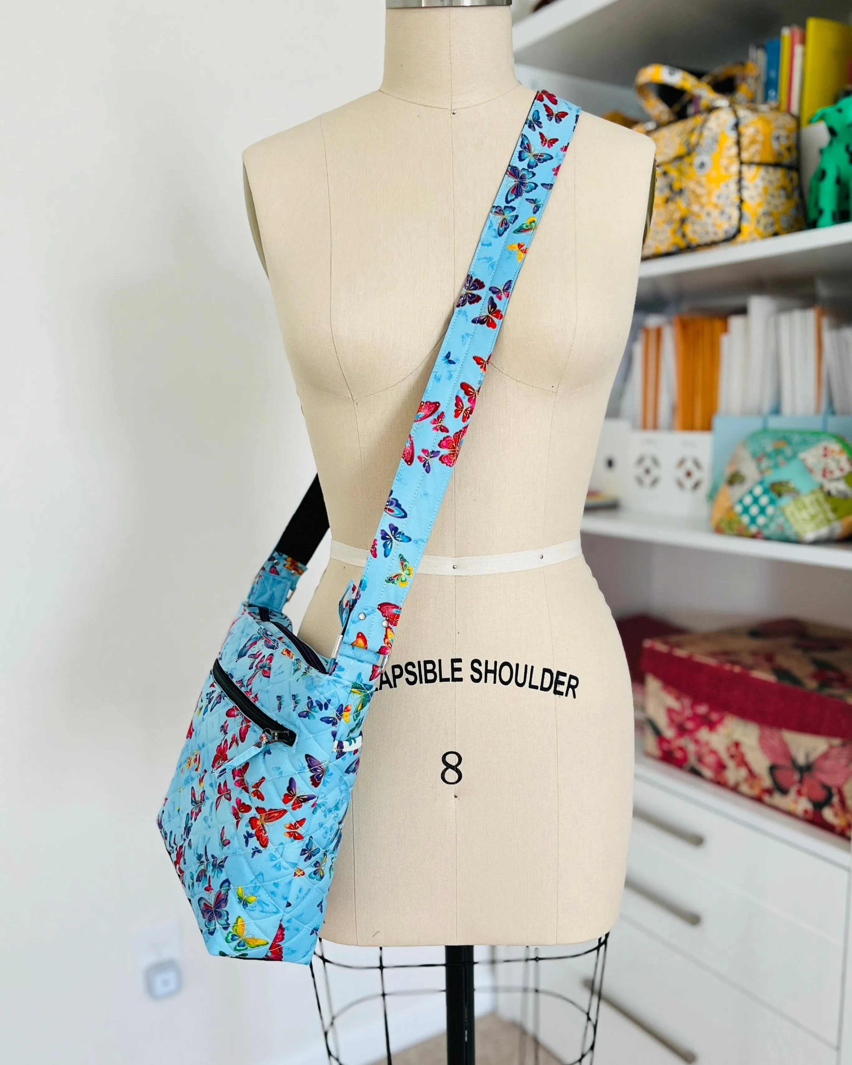 Crossbody messenger shoulder bag - Butterflies