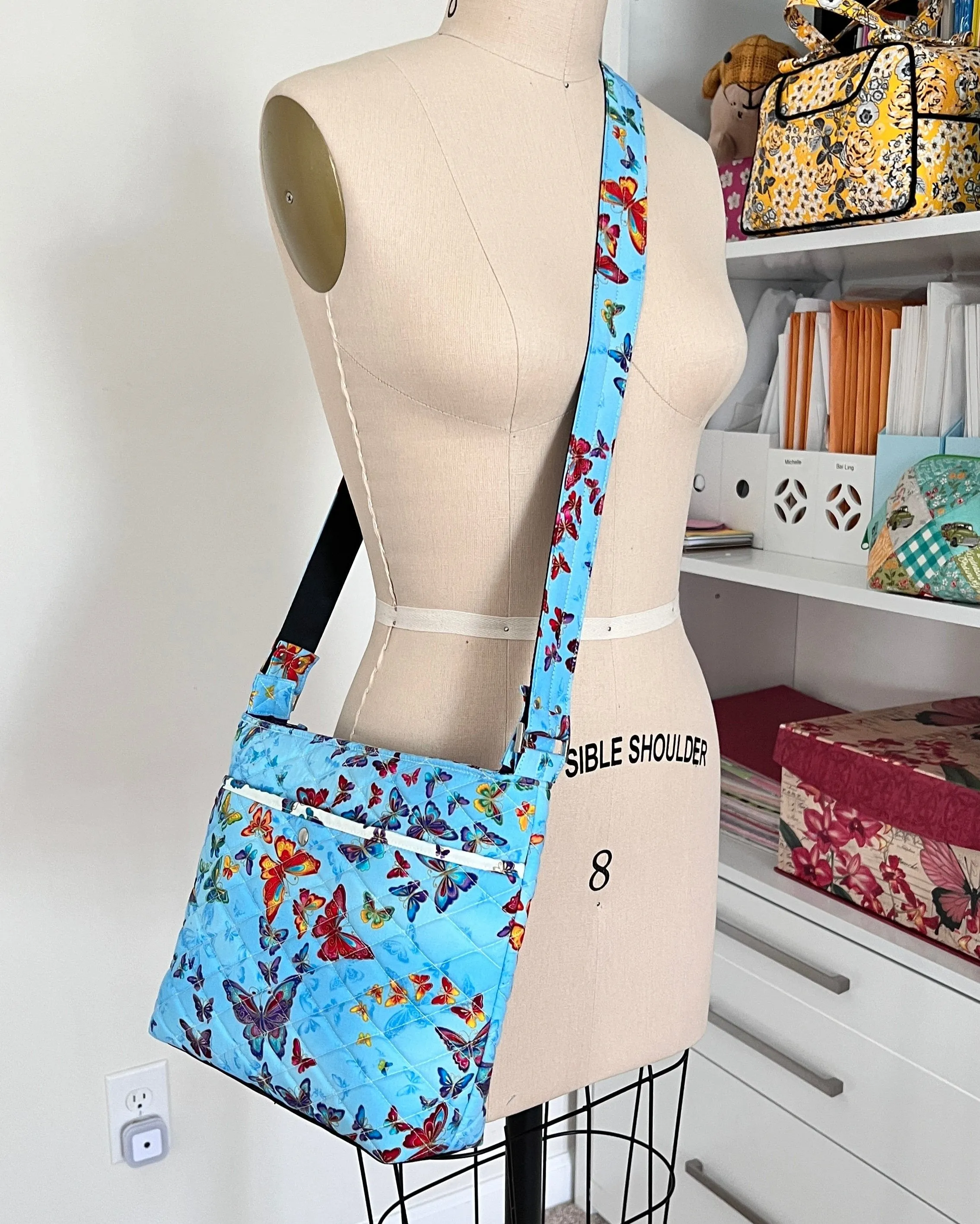 Crossbody messenger shoulder bag - Butterflies