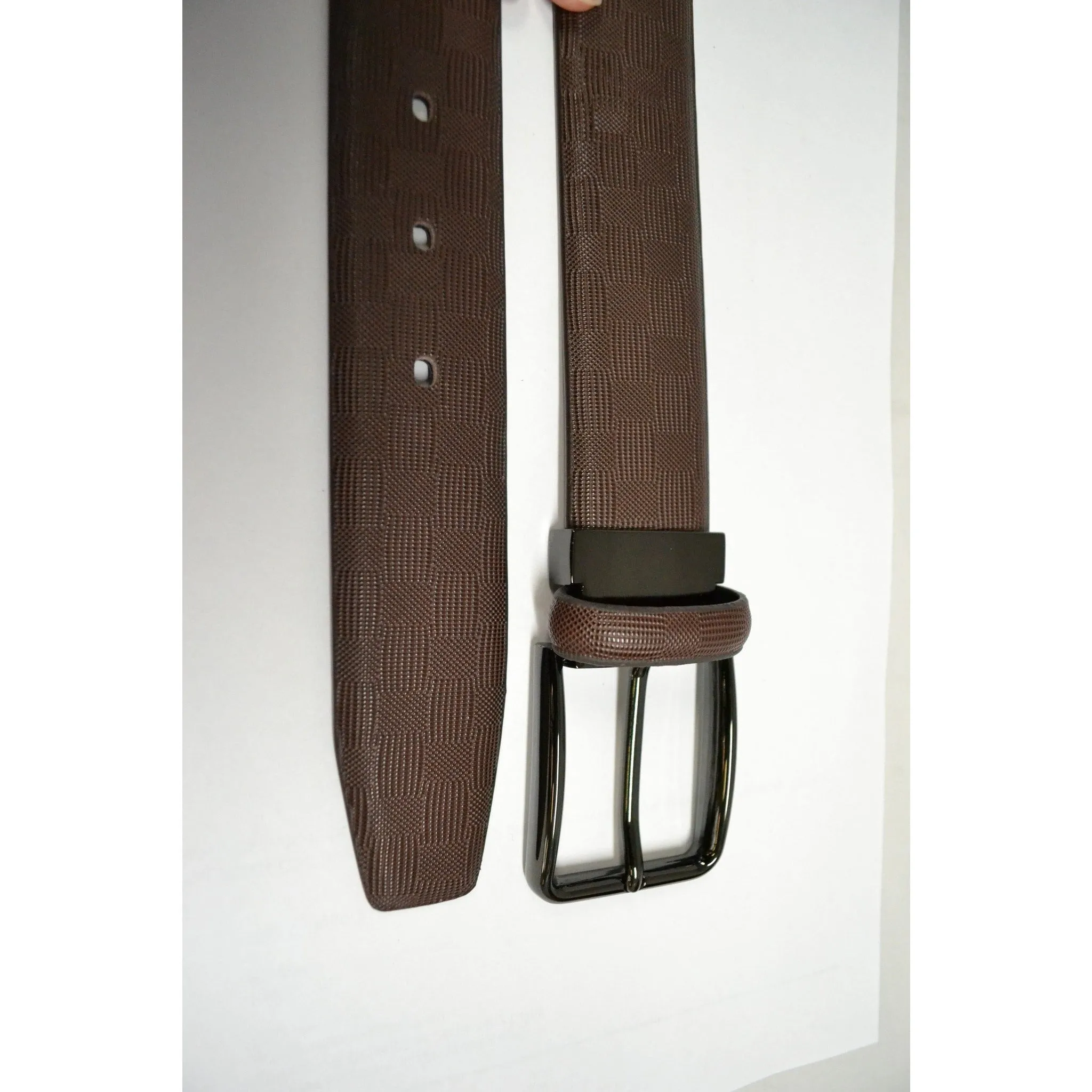 EMMANUEL - Mens Brown Leather Dress Belt with Bronze Buckle