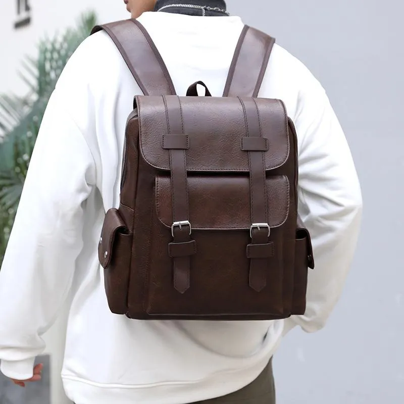 Fashion Vintage Buckle Leather Waterproof Backpack