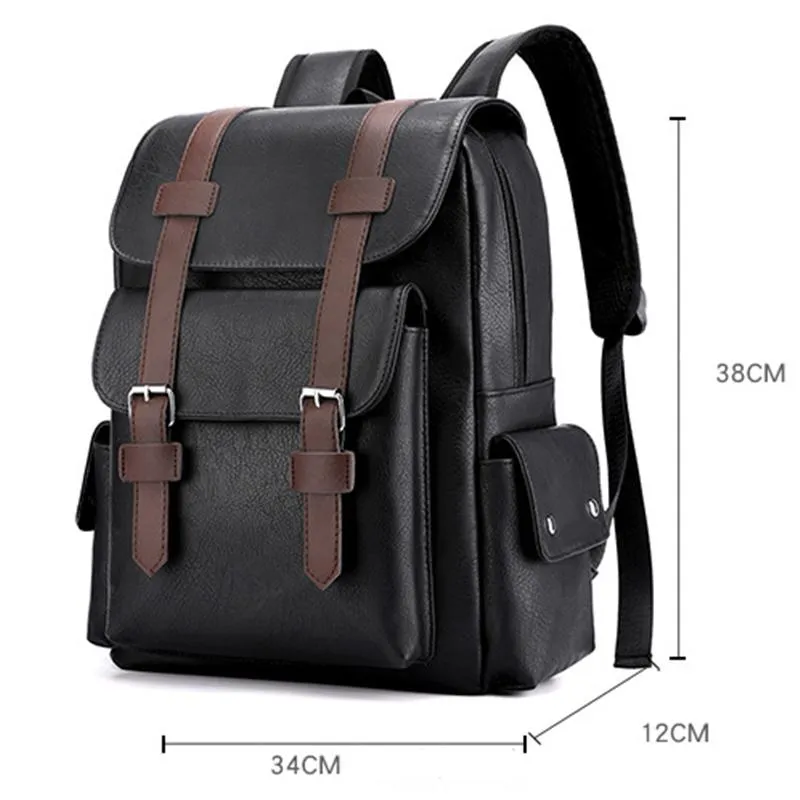 Fashion Vintage Buckle Leather Waterproof Backpack