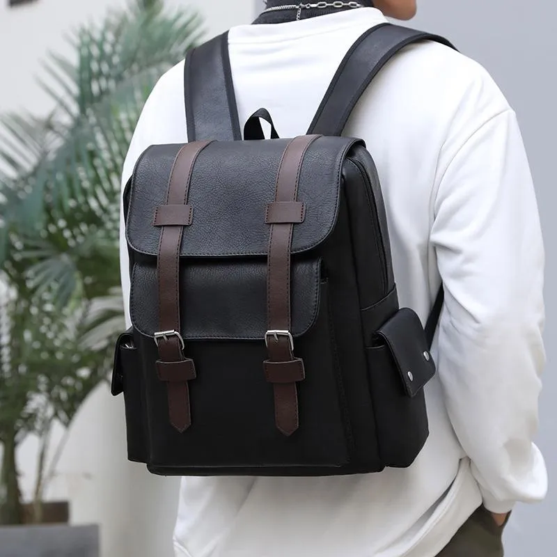 Fashion Vintage Buckle Leather Waterproof Backpack