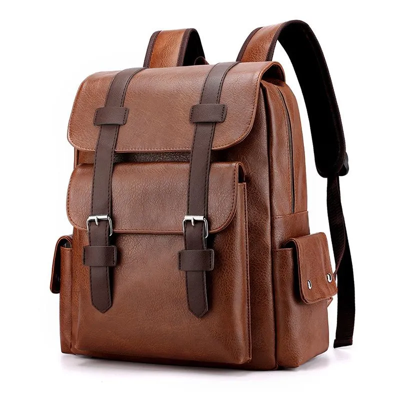 Fashion Vintage Buckle Leather Waterproof Backpack