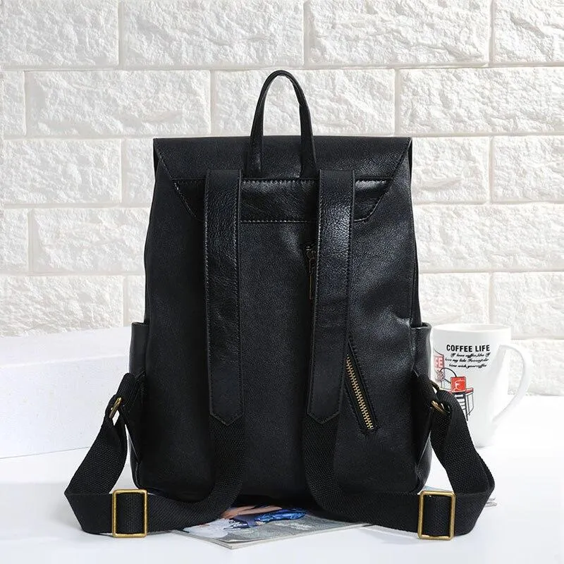 Genuine Leather Women's Solid Pattern Zipper Closure Travel Bag Backpack