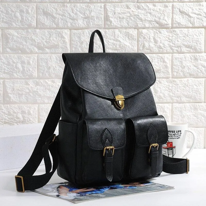 Genuine Leather Women's Solid Pattern Zipper Closure Travel Bag Backpack