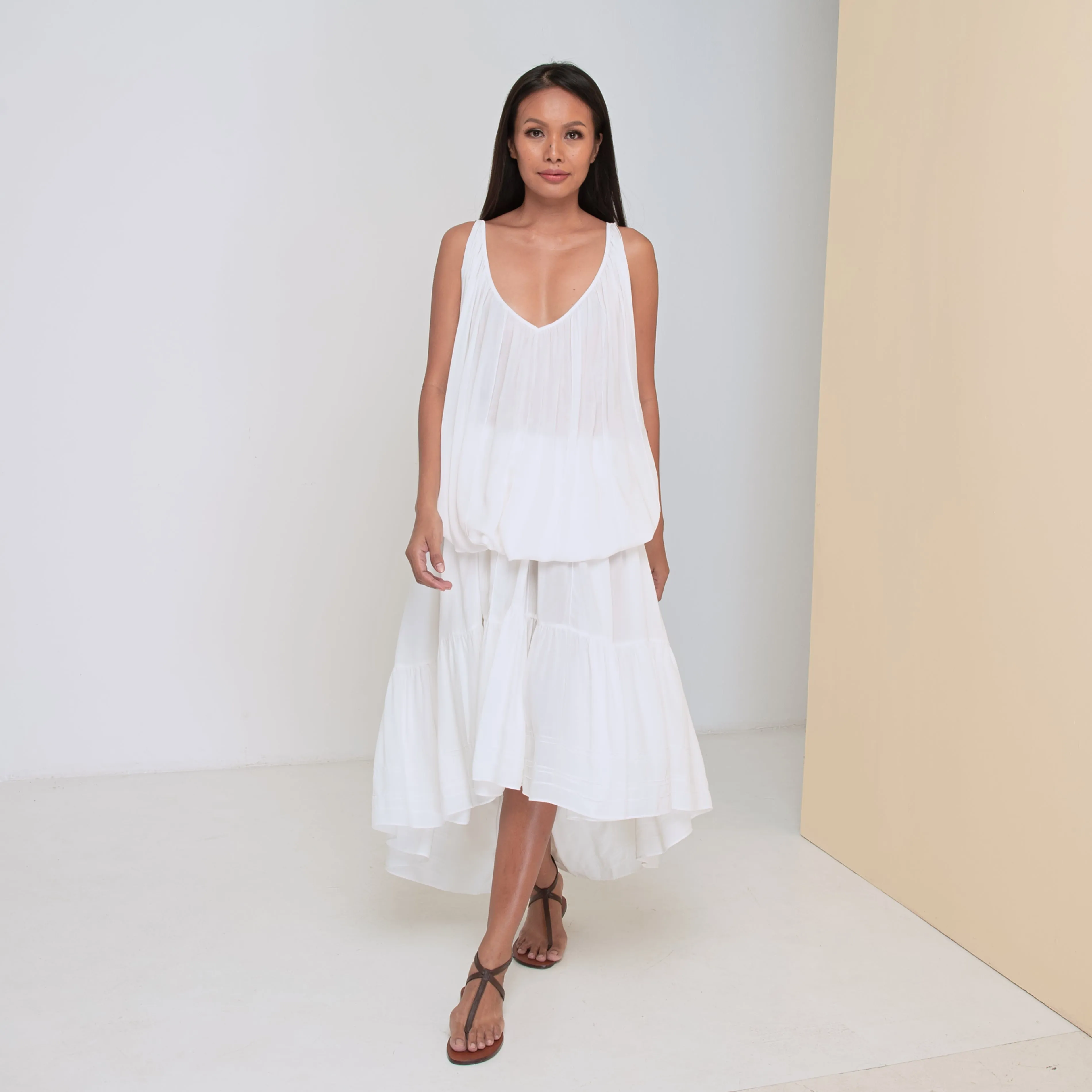 LONG V FLOW DRESS - Rayon Voile | Off White