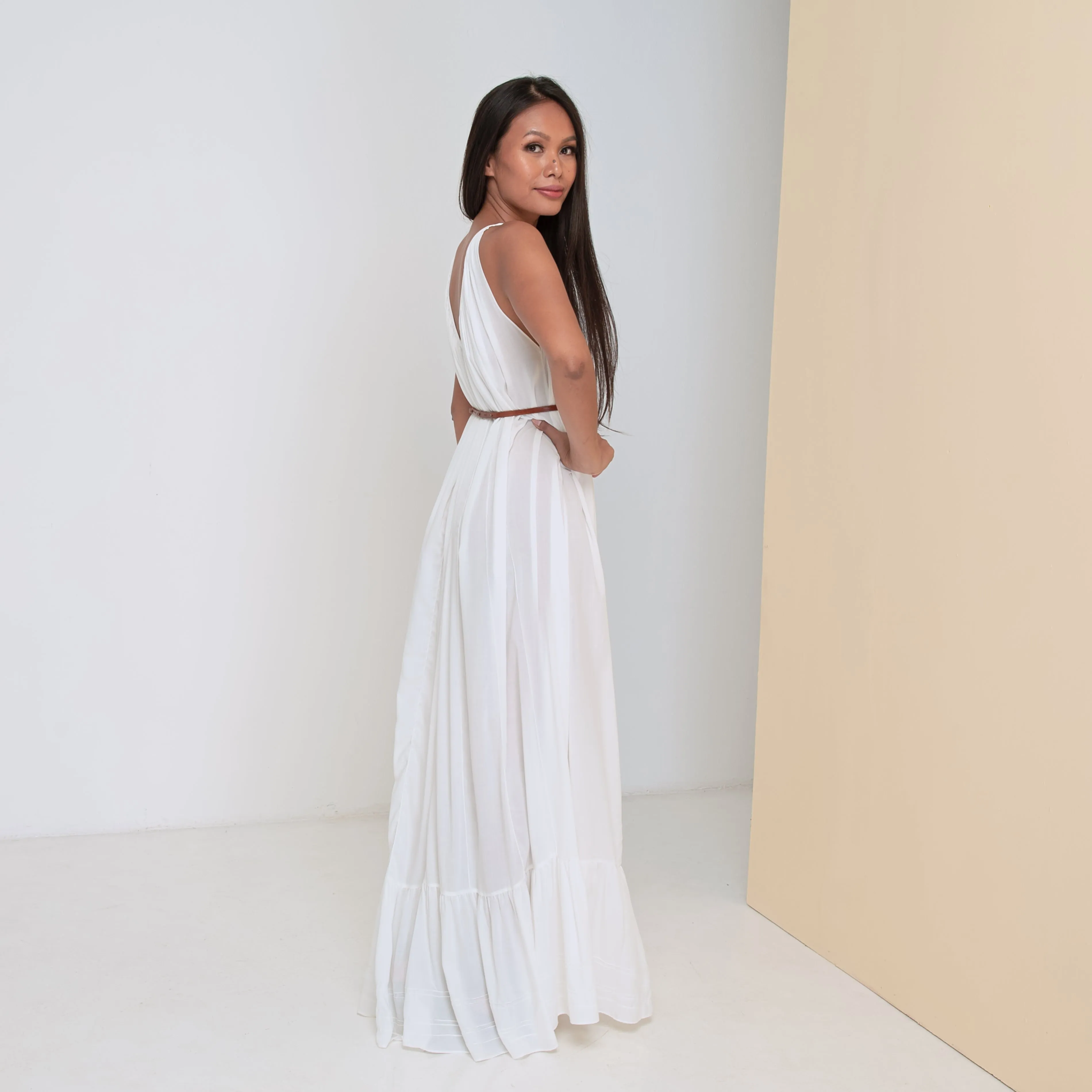 LONG V FLOW DRESS - Rayon Voile | Off White