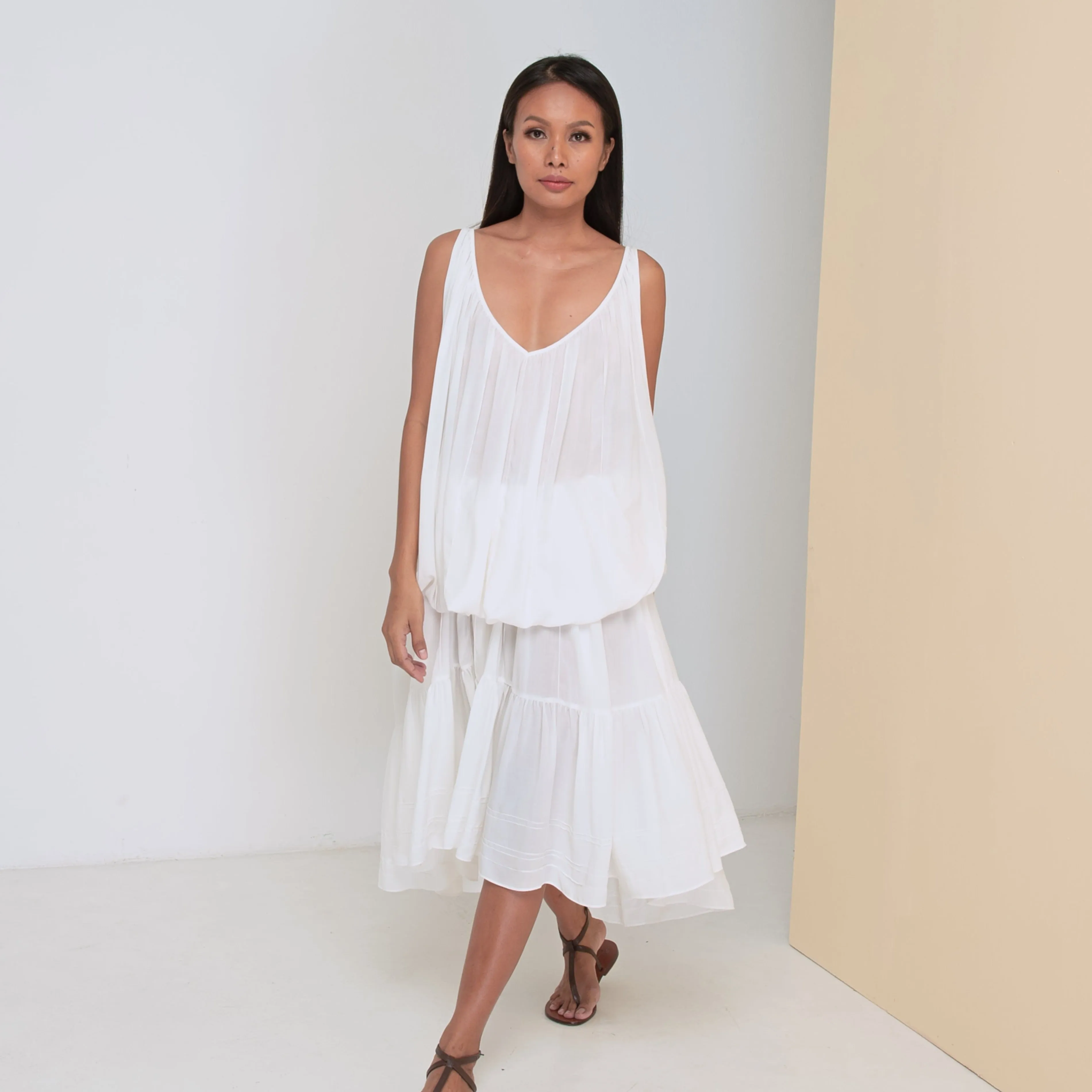 LONG V FLOW DRESS - Rayon Voile | Off White