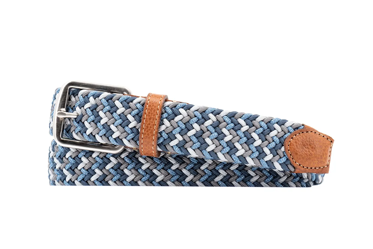 Martin Dingman Men's Newport Woven Italian Rayon Elastic Belt / Blue Multi