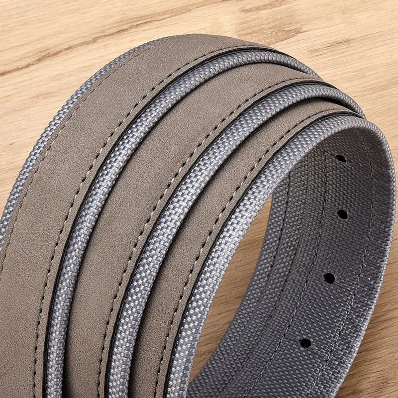 Men Oxford Fabric Suede Leather Belt High Quality Genuine Leather Luxury Pin Buckle For Men 3.5 cm and 3.8 cm Width