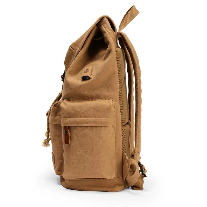 Men Retro Daily Canvas Backpack With USB Charging Port