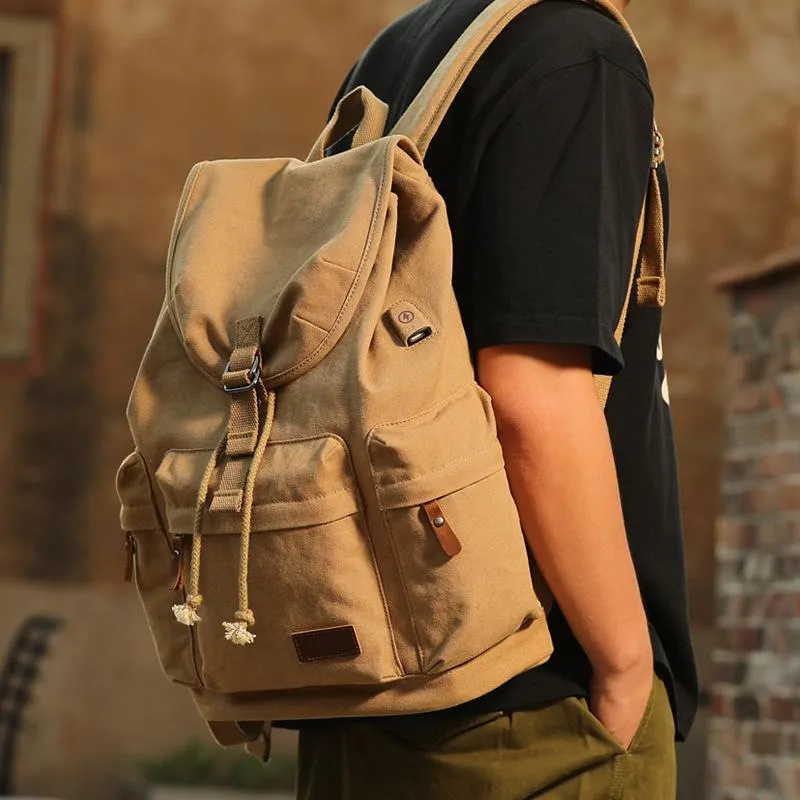 Men Retro Daily Canvas Backpack With USB Charging Port