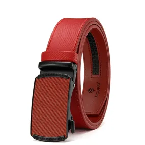 Men's Cowhide Leather Business Belt Red