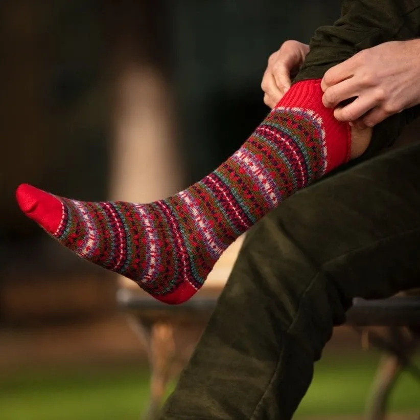 Men's Fair Isle Socks - Tartan Red