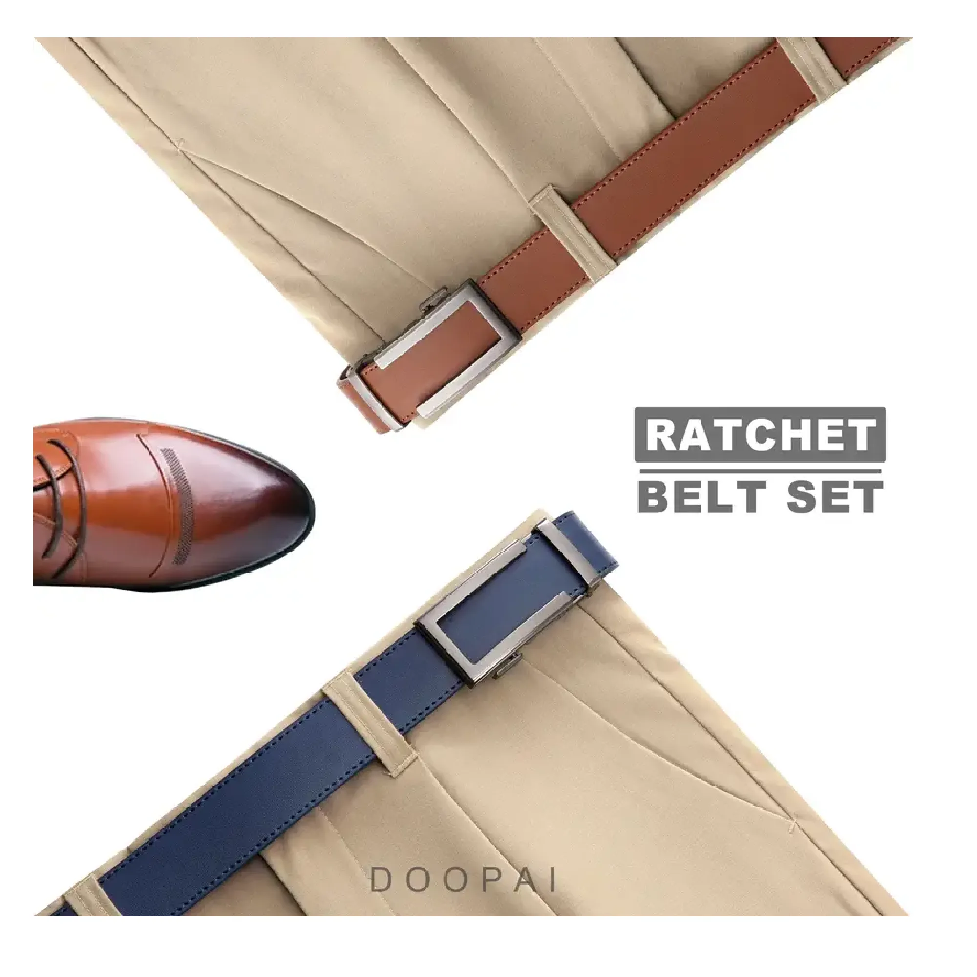 Men's Leather Adjustable Belts, Slide Trim Ratchet With Automatic Elegant Metal Buckles For Casual Pants, Trim To Fit, With Gift Box