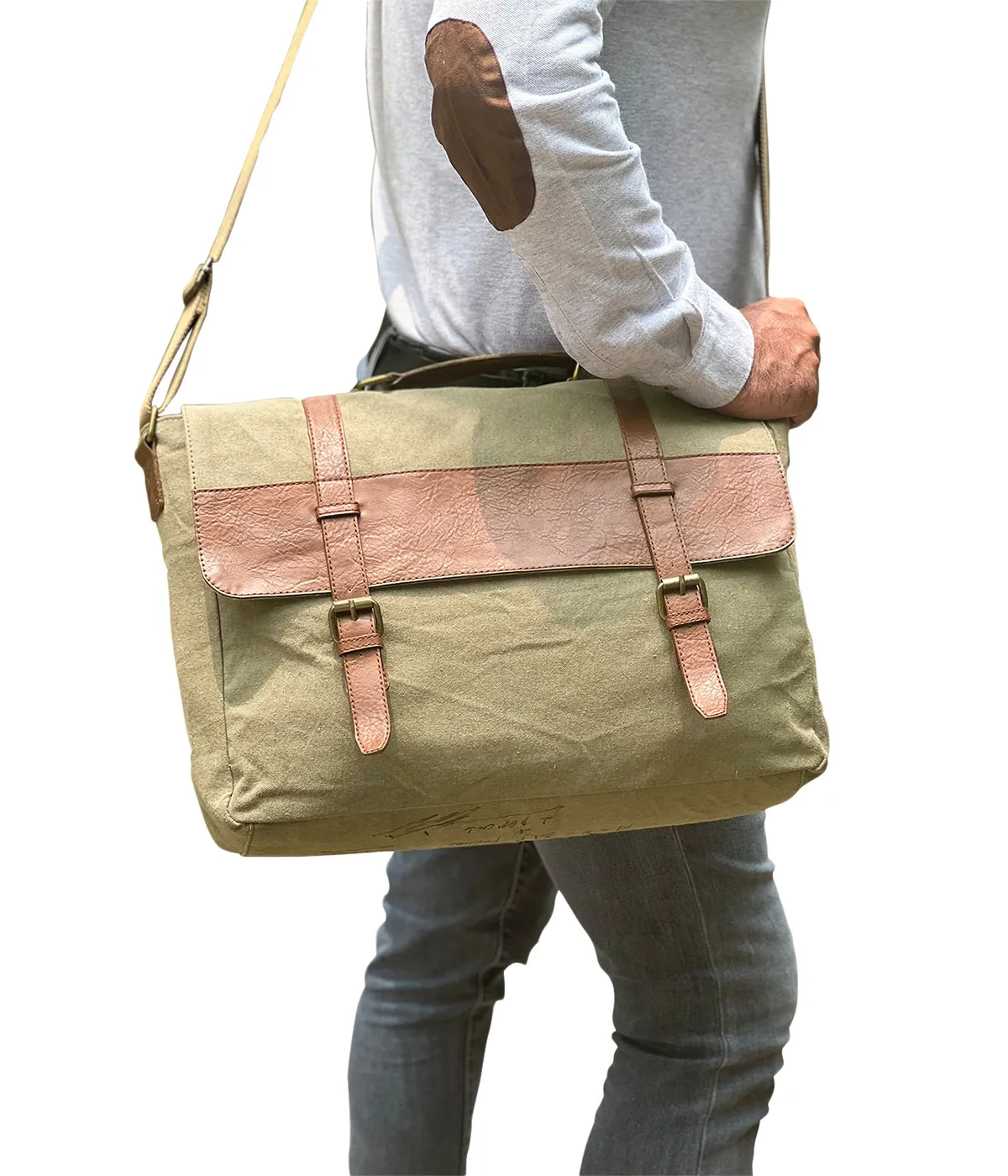 Mona B Moss 100% Cotton Canvas Messenger Crossbody Laptop Bag for Upto 14" Laptop/Mac Book/Tablet with Stylish Design for Men and Women