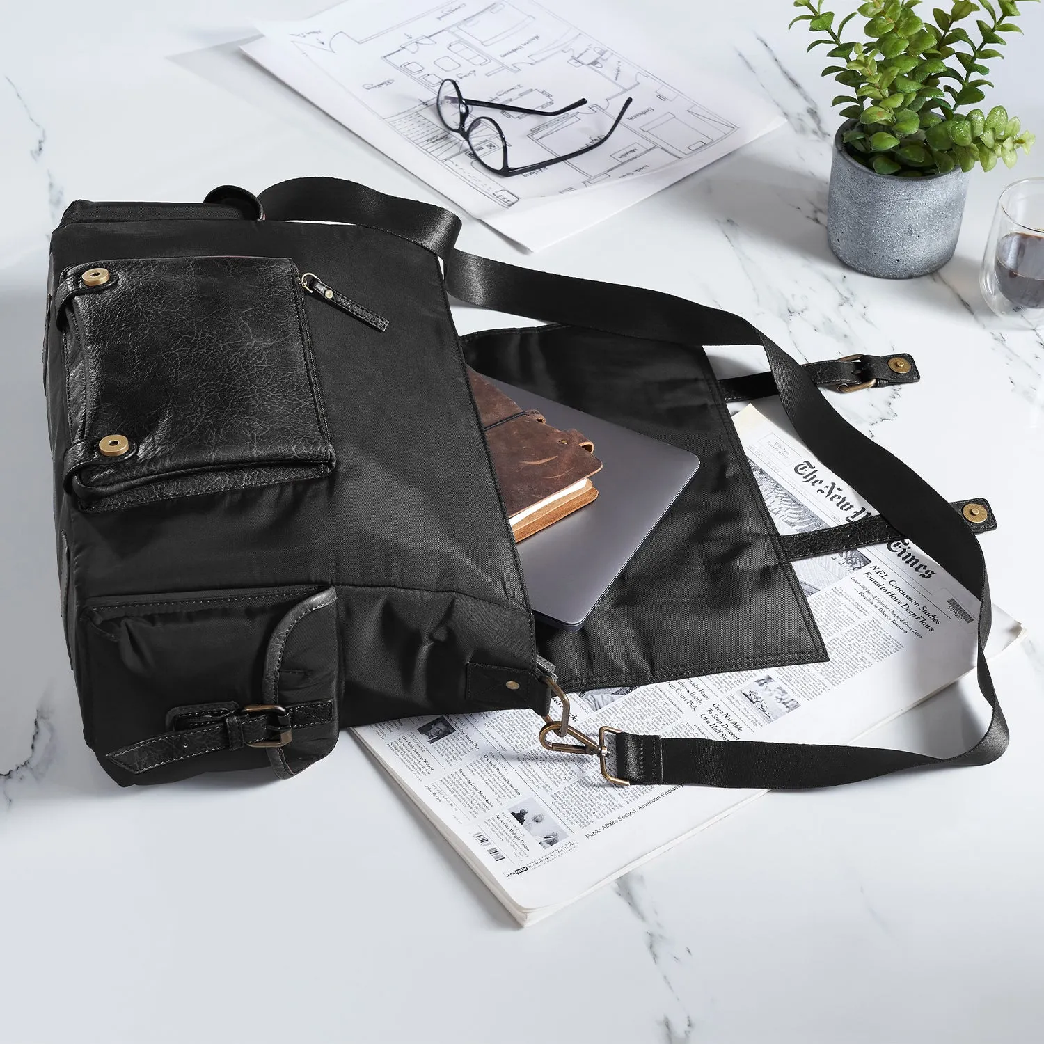 Mona B Unisex Messenger Bag for upto 14" Laptop/Mac Book/Tablet with Stylish Design: Hudson Black