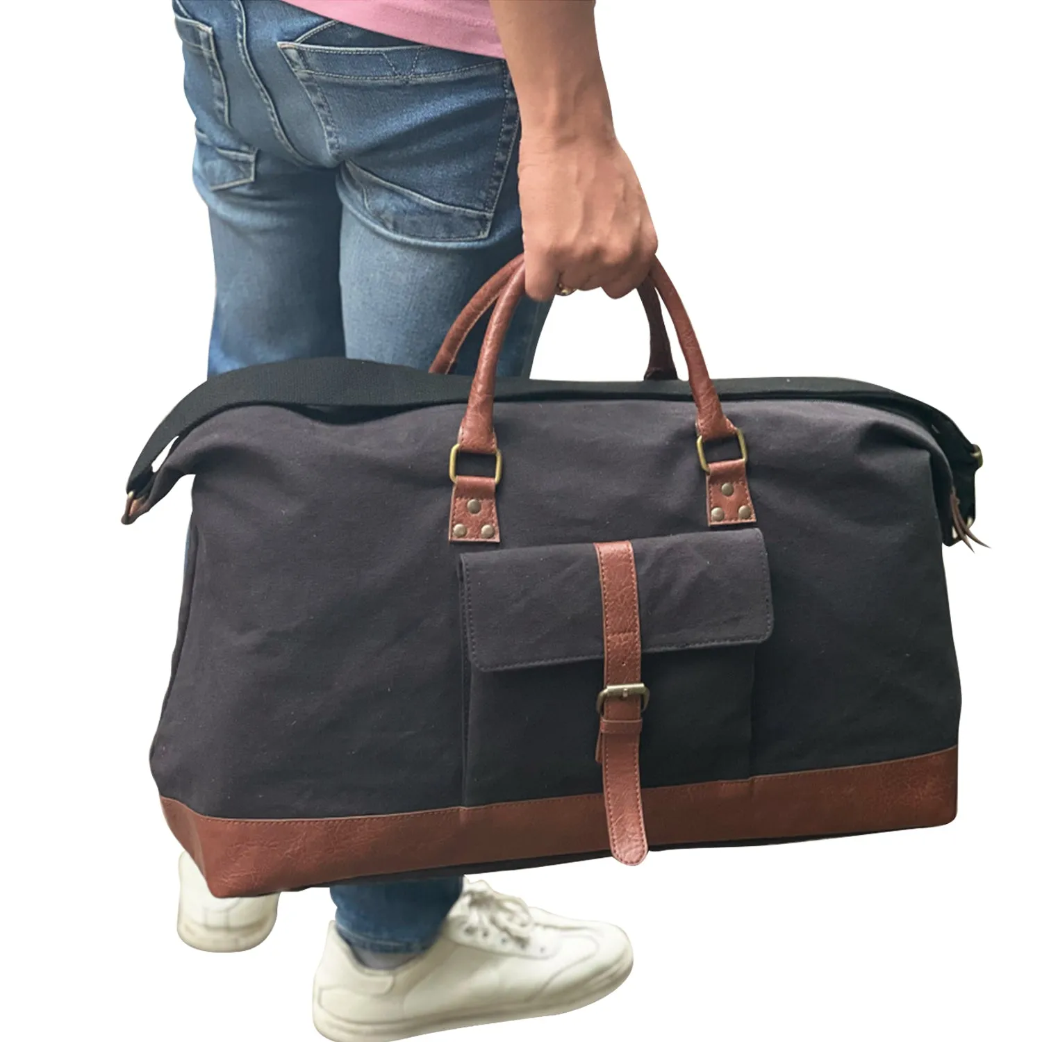 Mona B Upcycled Canvas Duffel Gym Travel and Sports Bag With Stylish Design for Men and Women: Parker