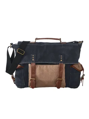 Mona B Upcycled Canvas Messenger Crossbody Laptop Bag for Upto 14" Laptop/Mac Book/Tablet with Stylish Design for Men and Women: Navy