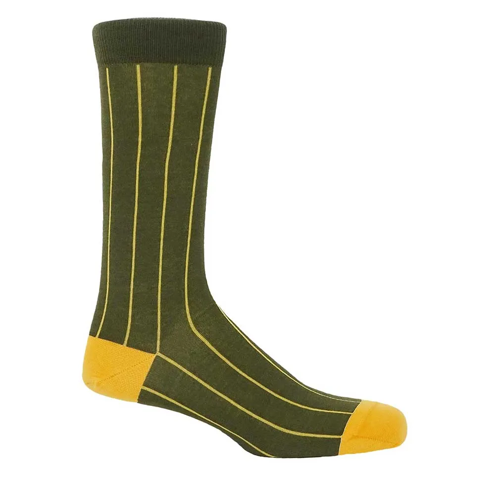 PEPER HAROW Pinstripe Men's Luxury Cotton Socks - Green and Yellow