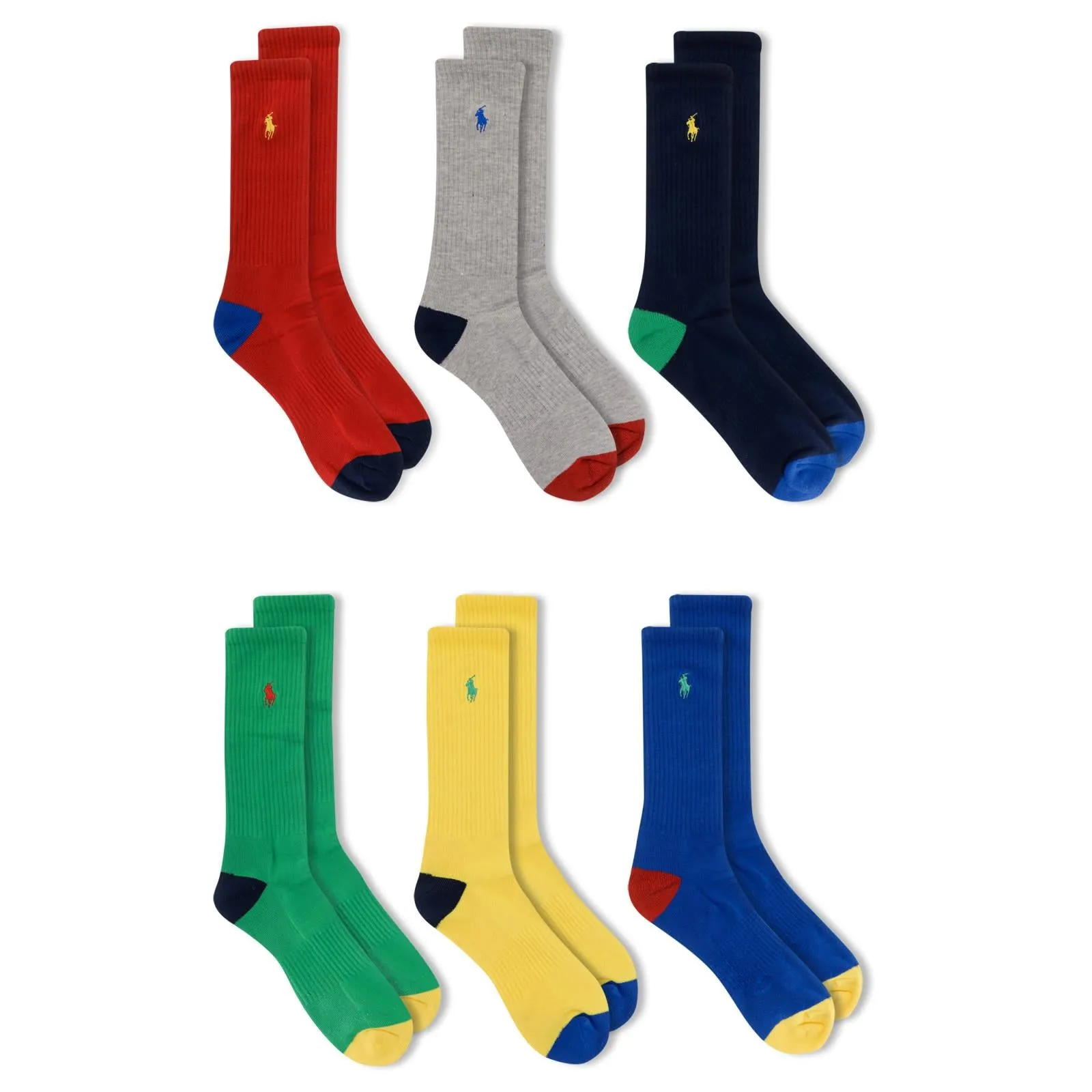 Polo Ralph Lauren Men's 6-Pack Rainbow Athletic Crew Sock