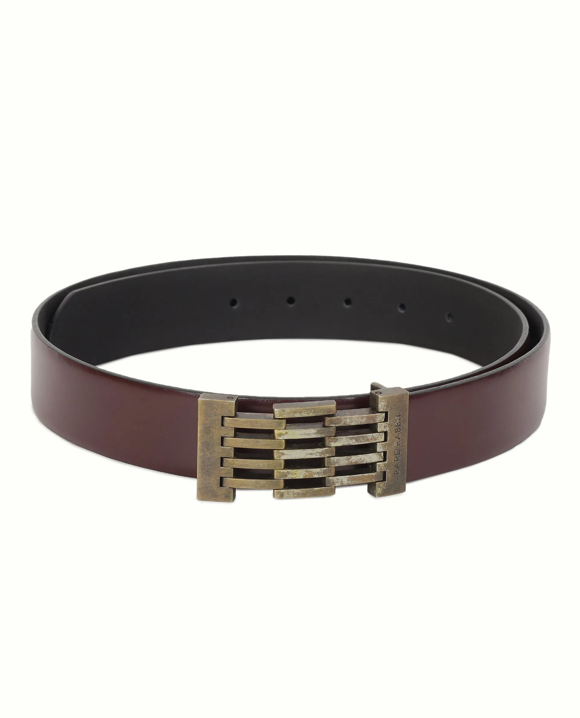 Rare Rabbit Men'S Ribs Maroon Belts Leather Fabric