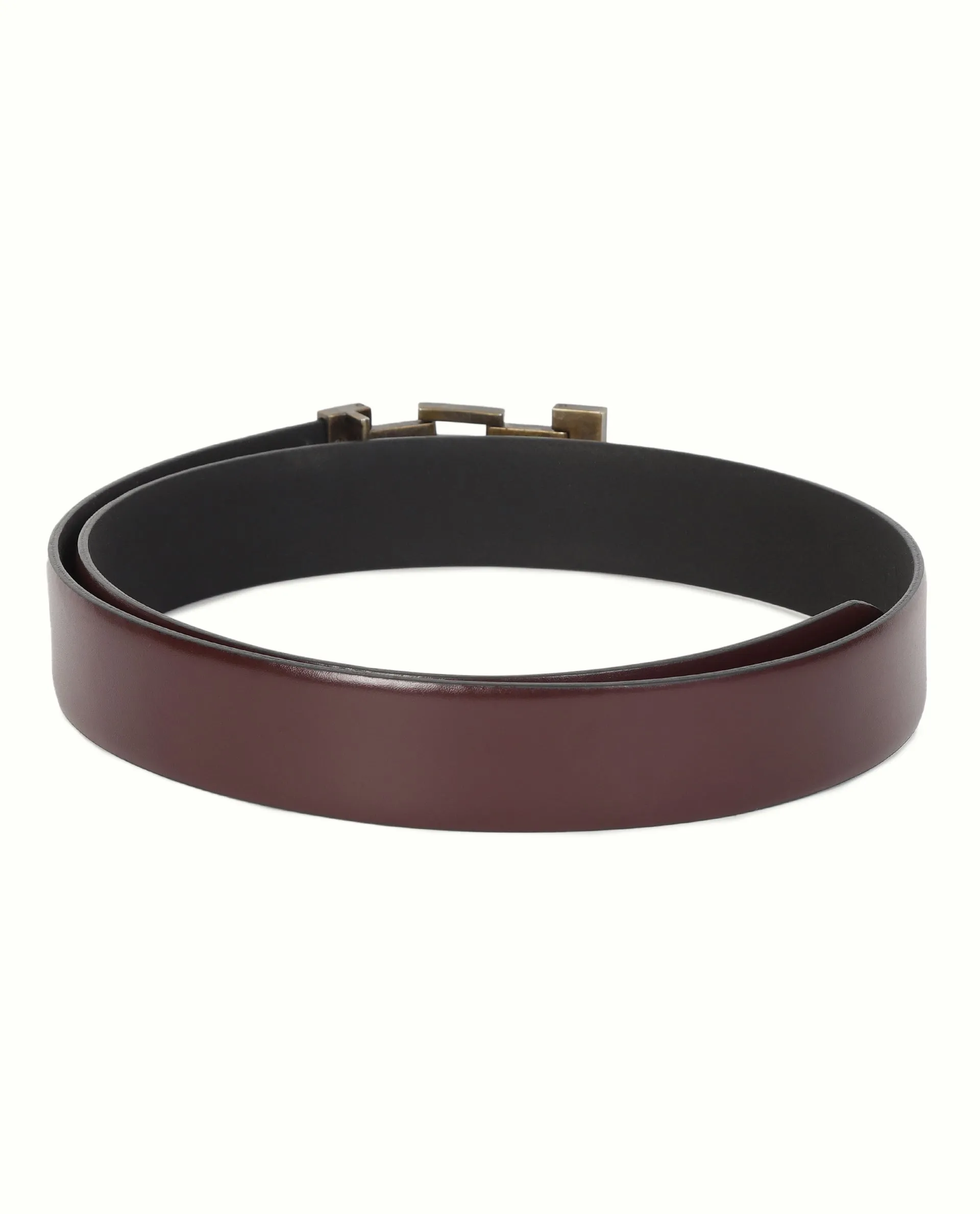 Rare Rabbit Men'S Ribs Maroon Belts Leather Fabric