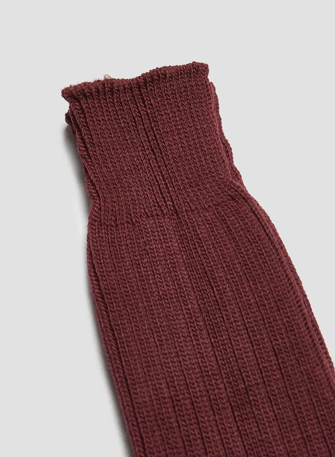 Ribbed Wool Crew Sock in Burgundy