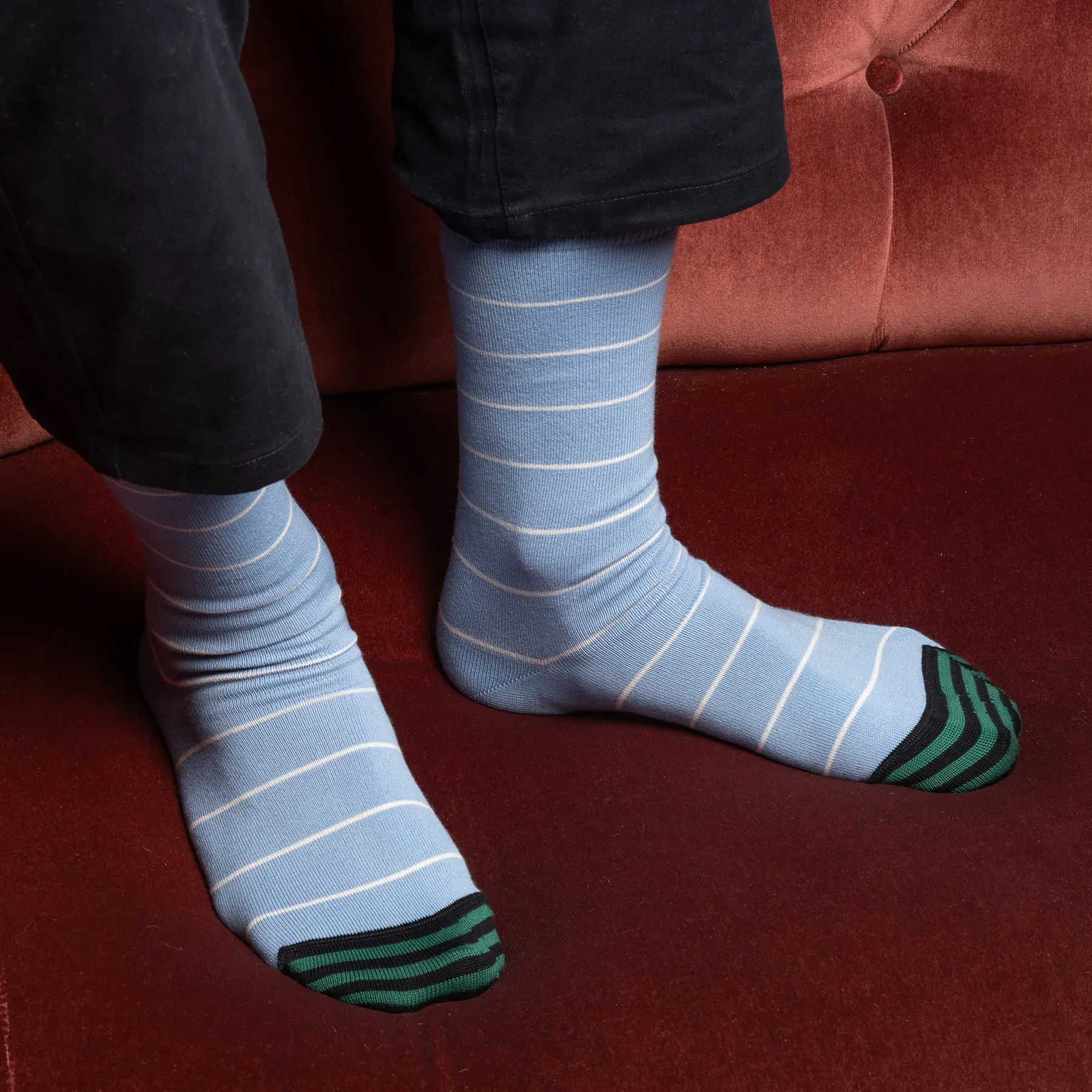 Thin Stripe Men's Socks - Light Blue