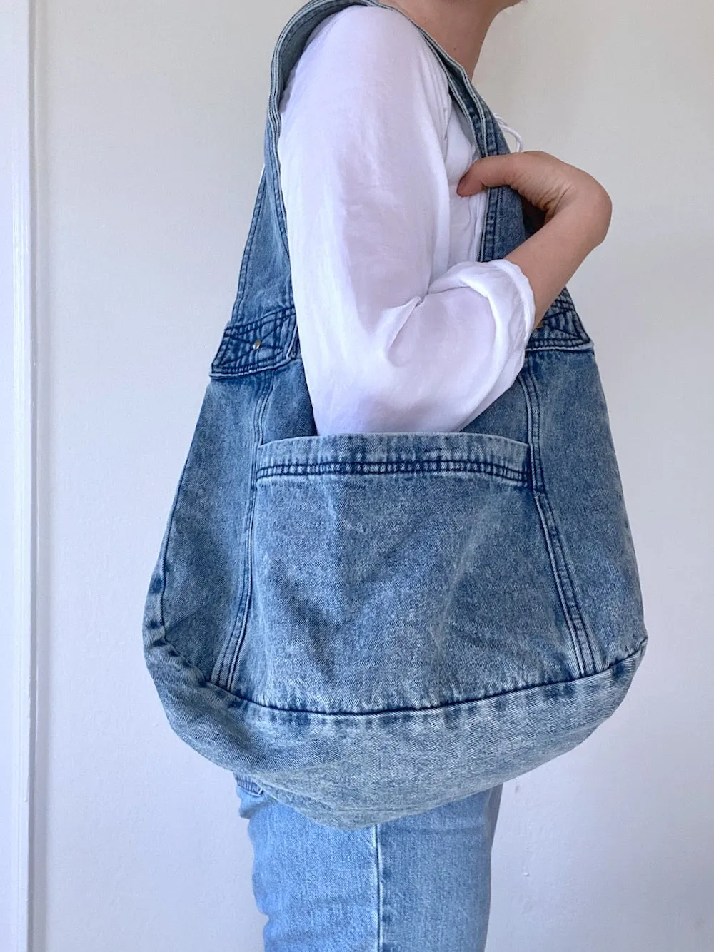 Vintage Washed Denim Tote Bag