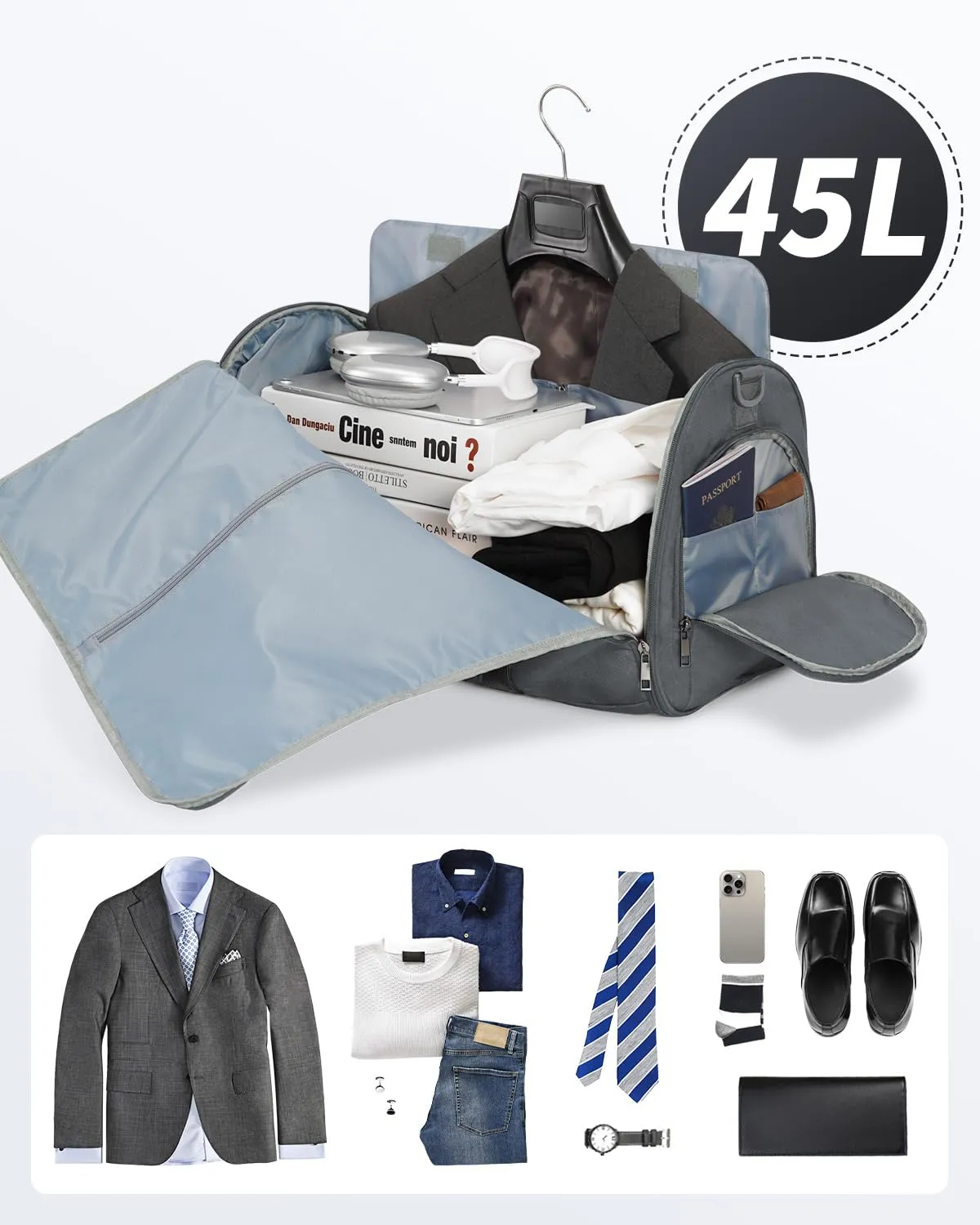 WANDF Convertible Garment Bag with Toiletry Bag for Travel