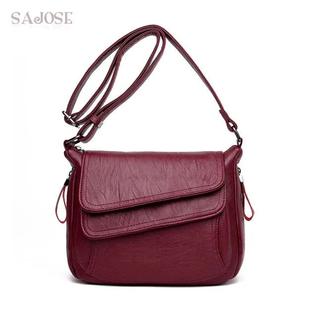 Women Leather Handbag Red Shoulder Bag Luxury Designer