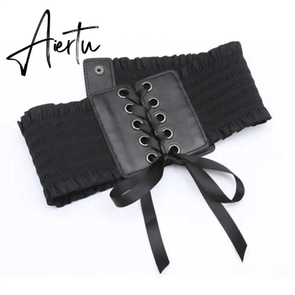 Women Wide Belt Decor Soft Satin Bowknot Wrap Around Tie Waistband Lace Up Eyelet Cotton Corset Belt Cinch Waist Wide Dress Belt