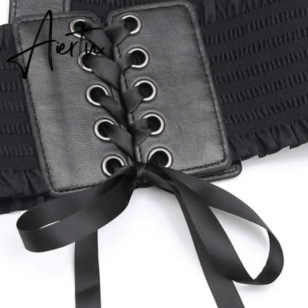 Women Wide Belt Decor Soft Satin Bowknot Wrap Around Tie Waistband Lace Up Eyelet Cotton Corset Belt Cinch Waist Wide Dress Belt