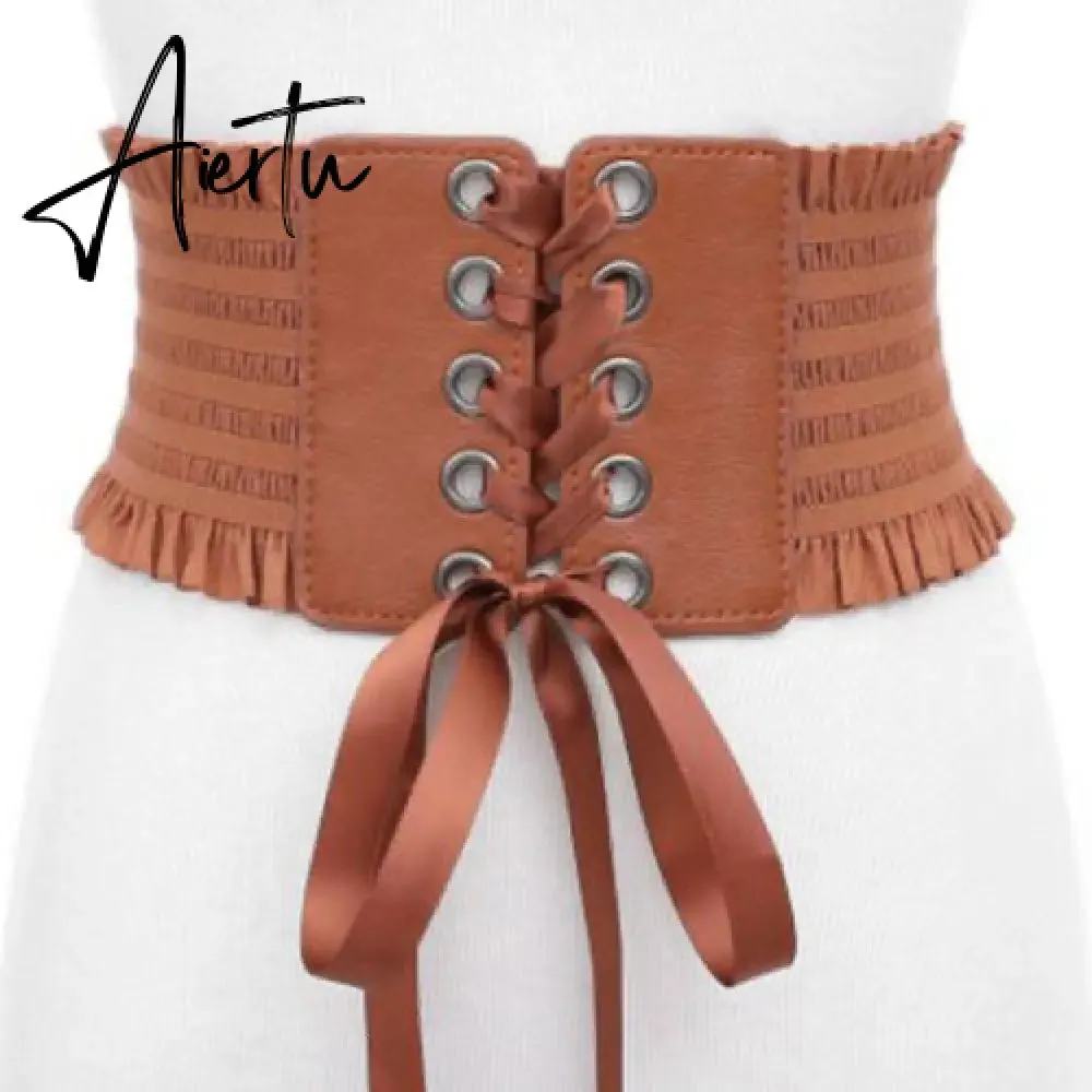 Women Wide Belt Decor Soft Satin Bowknot Wrap Around Tie Waistband Lace Up Eyelet Cotton Corset Belt Cinch Waist Wide Dress Belt