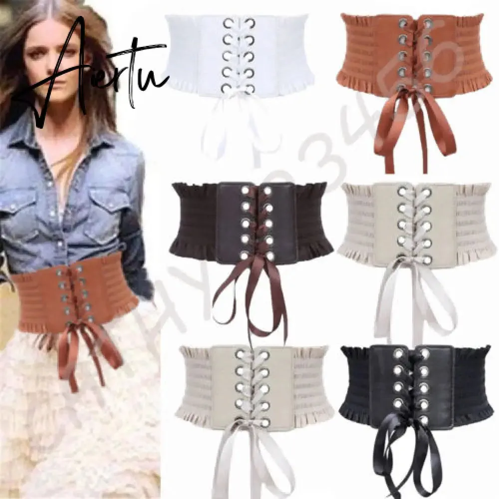 Women Wide Belt Decor Soft Satin Bowknot Wrap Around Tie Waistband Lace Up Eyelet Cotton Corset Belt Cinch Waist Wide Dress Belt